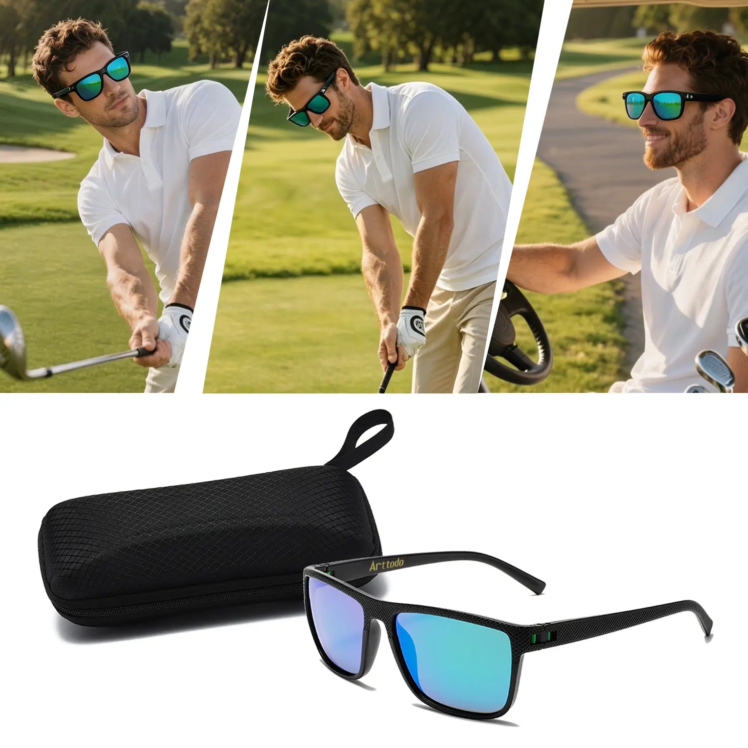 Arttodo UV Polarized Sunglasses for Men - Lightweight Golf Eyewear