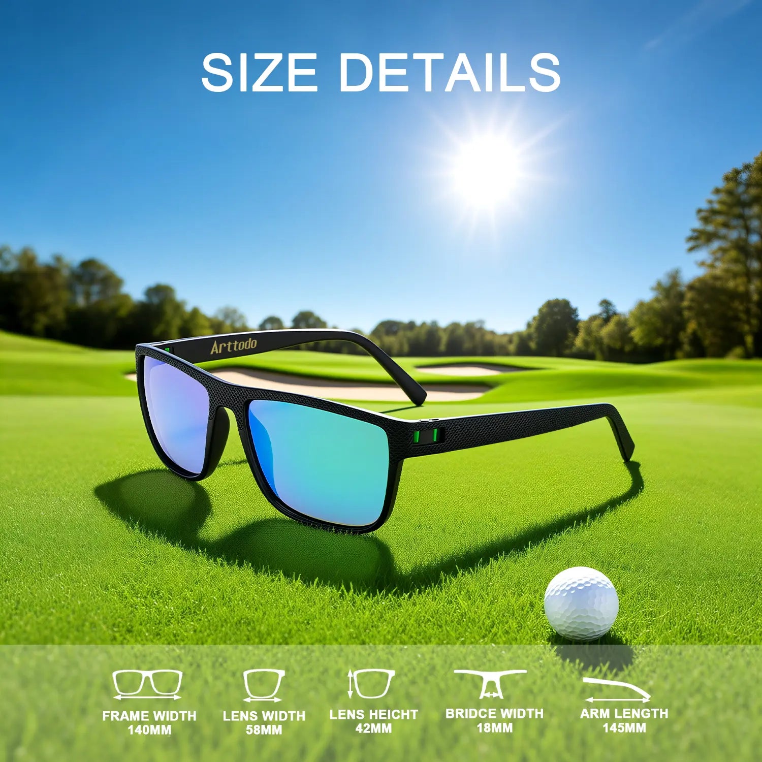 Arttodo UV Polarized Sunglasses for Men - Lightweight Golf Eyewear